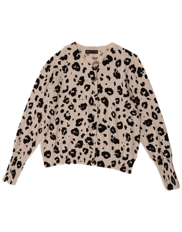 Maglione cardigan da donna Marks & Spencer UK 16 grande stampa animalier bianca