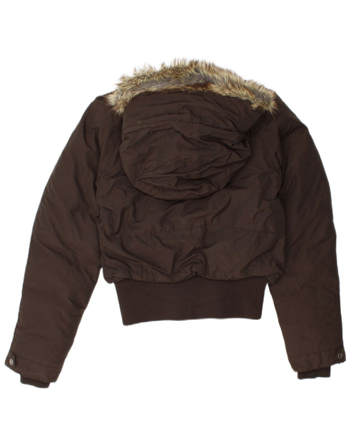 Giacca imbottita con cappuccio bomber da donna Woolrich UK 10 piccola in cotone marrone