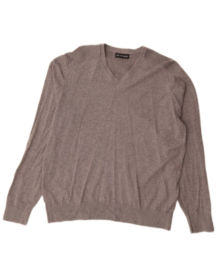 Maglione da uomo con scollo a V autografo Marks & Spencer XL in cotone grigio