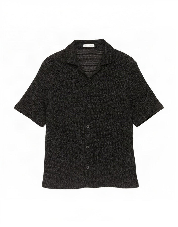 Camicia Zara da uomo a maniche corte in cotone mélange nero medio