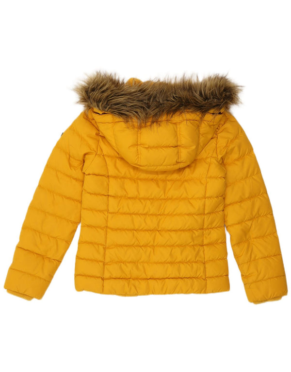TOMMY HILFIGER Giacca imbottita con cappuccio da donna UK 10 Small Poliestere giallo