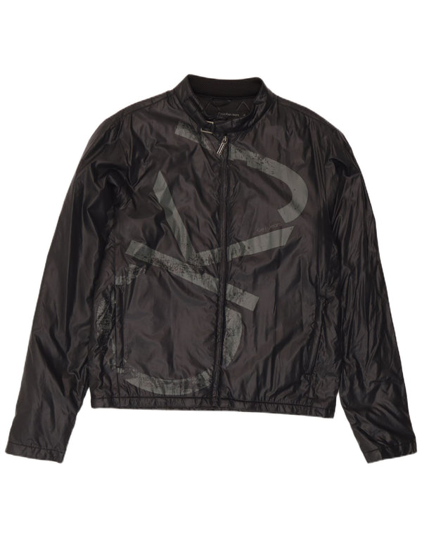 Giacca antipioggia grafica da uomo Calvin Klein Jeans UK 40 Large nera in poliammide