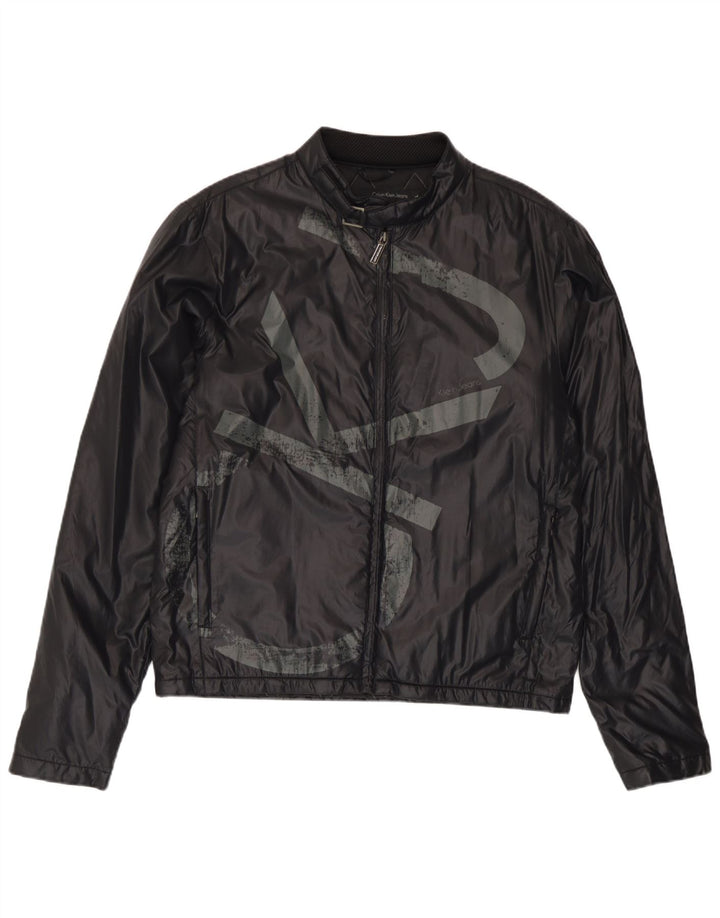 Giacca antipioggia grafica da uomo Calvin Klein Jeans UK 40 Large nera in poliammide