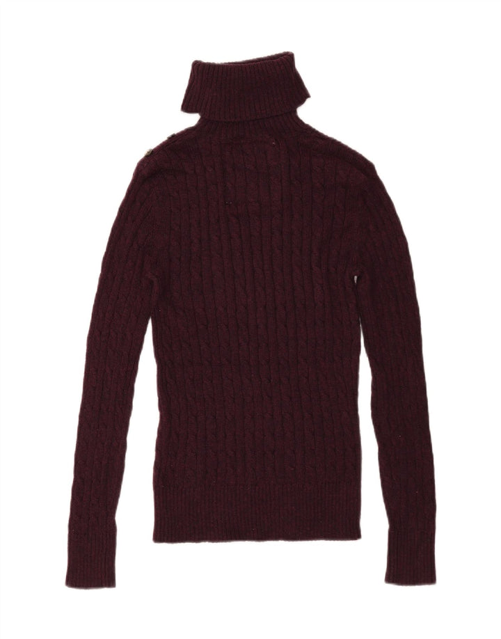Maglione maglione da donna con collo alto SUPERDRY UK 10 piccolo cotone bordeaux