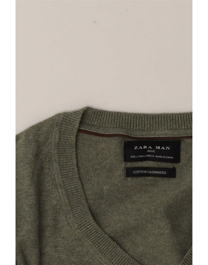 Maglione Zara da uomo con scollo a V grande verde