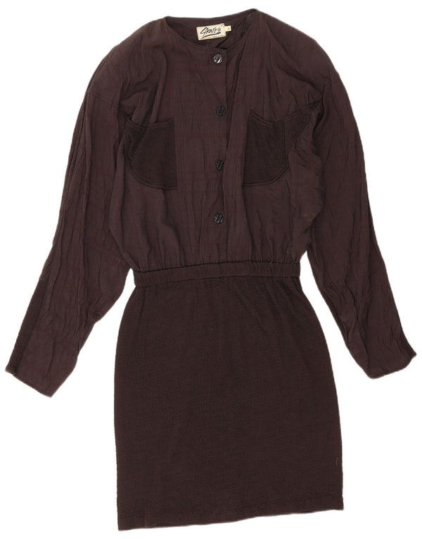Abito vintage da donna a maniche lunghe a vita bassa UK 14 Cotone marrone medio