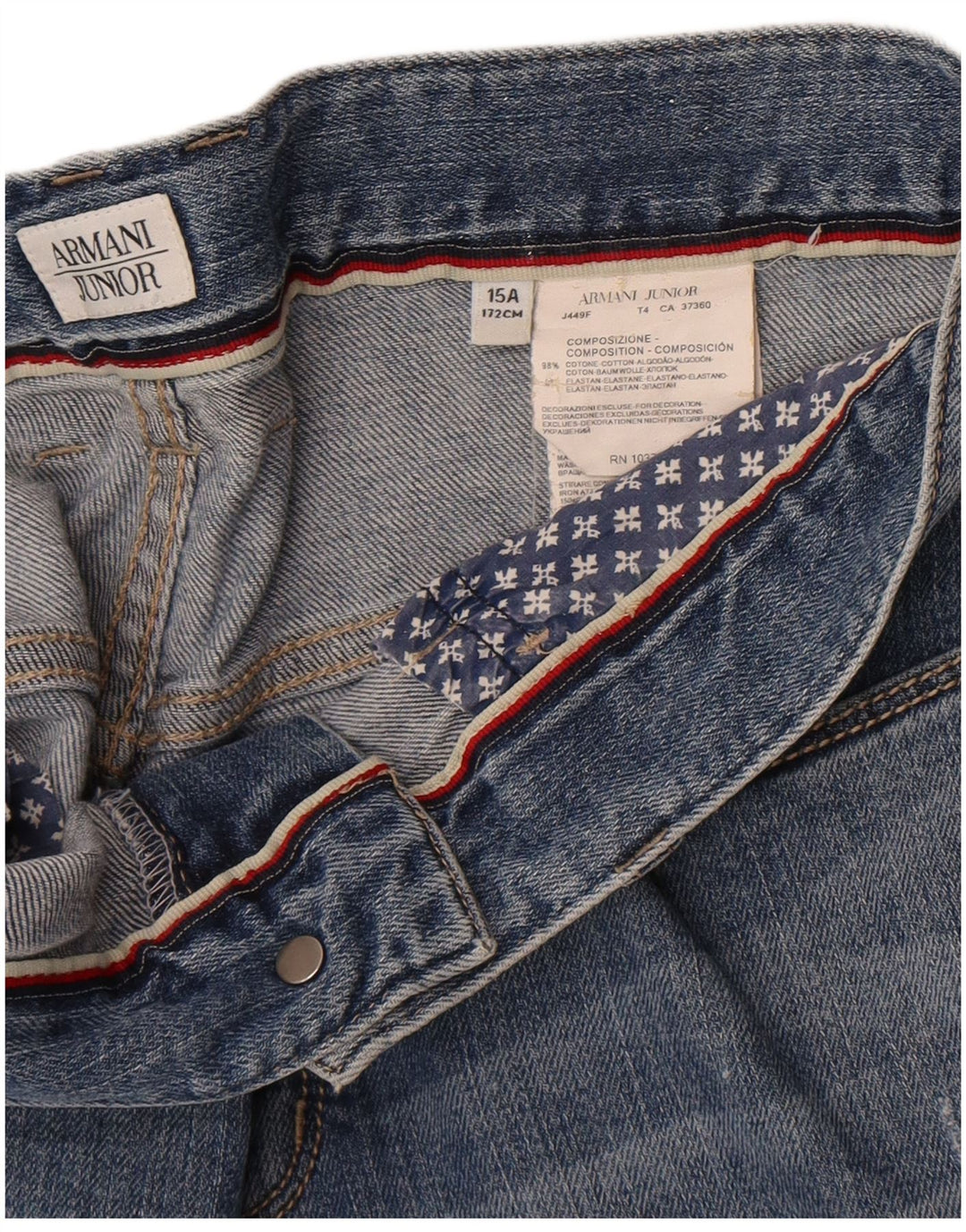 Armani Junior Pantaloncini di Jeans da Ragazzo 14-15 Anni W30 Blu Cotone