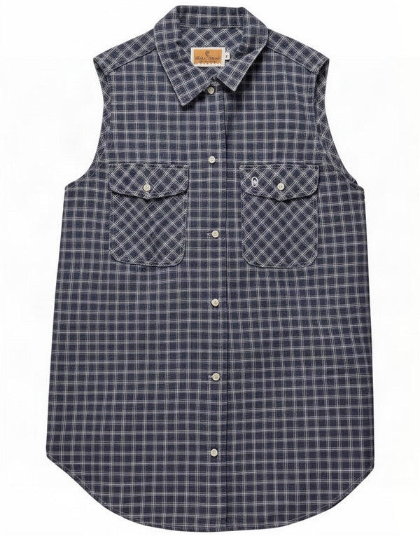 Camicia senza maniche da donna Conte of Florence UK 10 Small Blu Navy Check