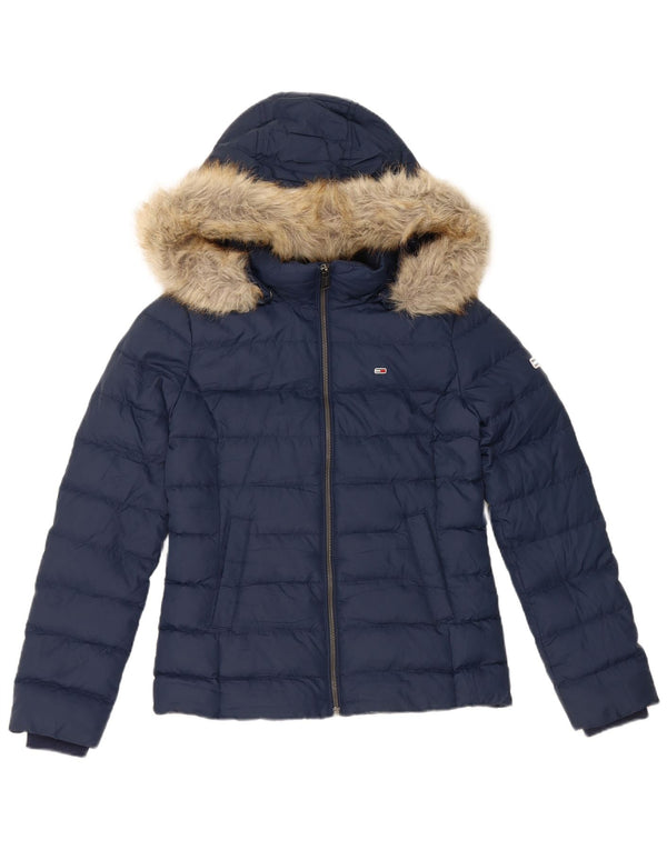 Giacca imbottita con cappuccio da donna Tommy Hilfiger UK 10 Small poliestere blu navy