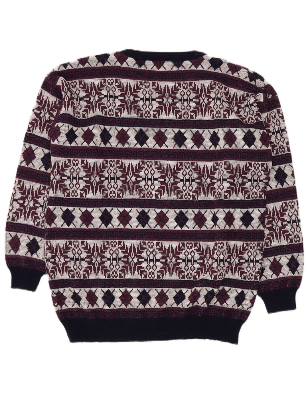 Maglione maglione girocollo da uomo VINTAGE UK 40 Medio Borgogna Fair Isle