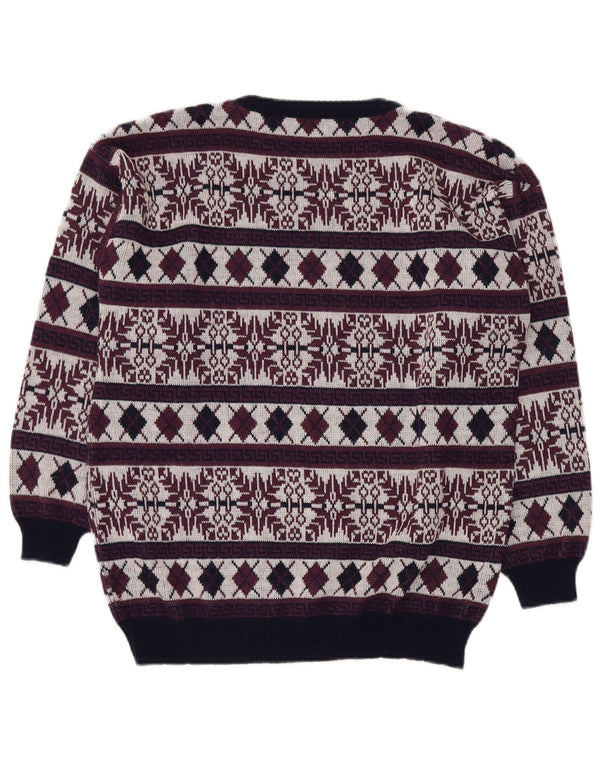 Maglione maglione girocollo da uomo VINTAGE UK 40 Medio Borgogna Fair Isle