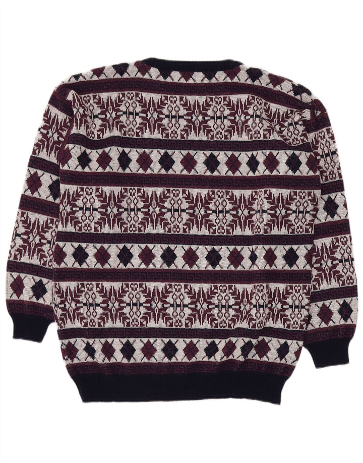 Maglione maglione girocollo da uomo VINTAGE UK 40 Medio Borgogna Fair Isle