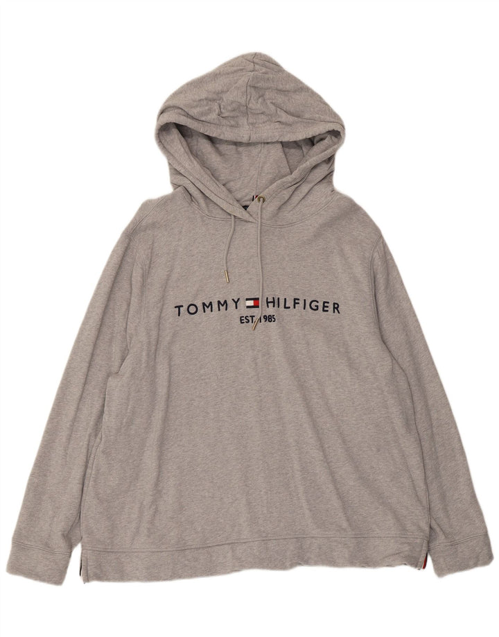 Maglione con cappuccio grafico da uomo Tommy Hilfiger 2XL cotone grigio