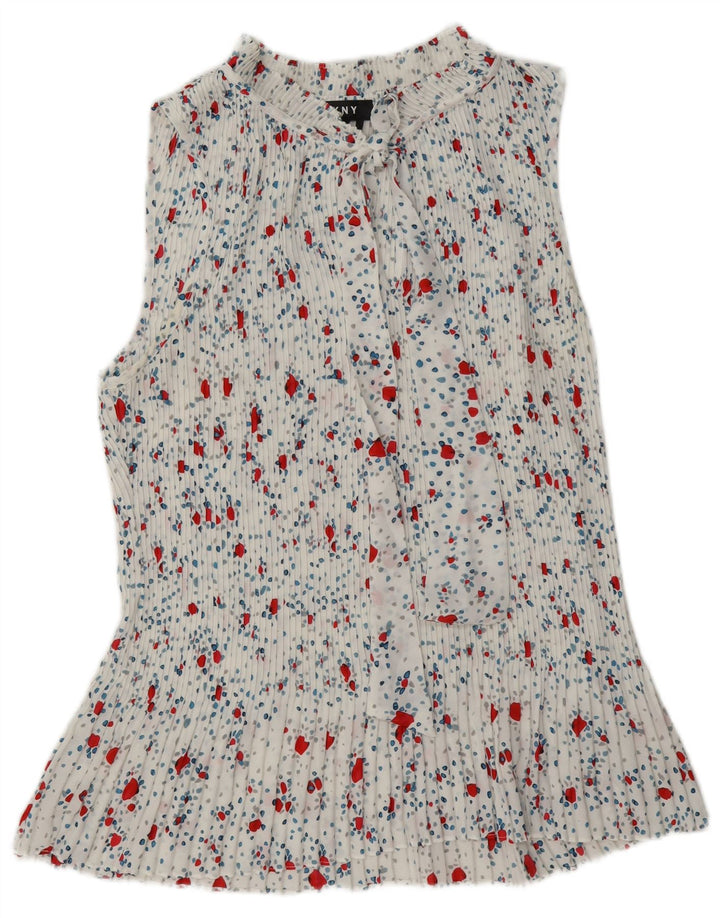 Dkny Camicetta da donna senza maniche con allacciatura sul davanti UK 18 XL Poliestere floreale bianco