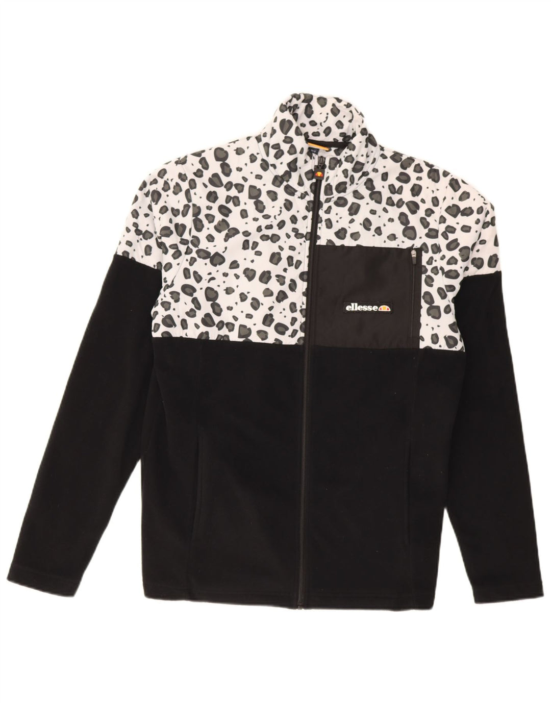 Giacca in pile da uomo Ellesse UK 36 Piccolo poliestere nero con stampa animalier