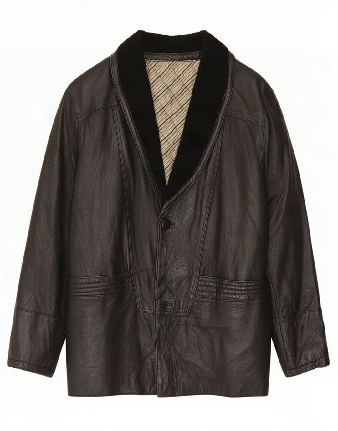 Giacca in pelle vintage da uomo IT 48 media nera