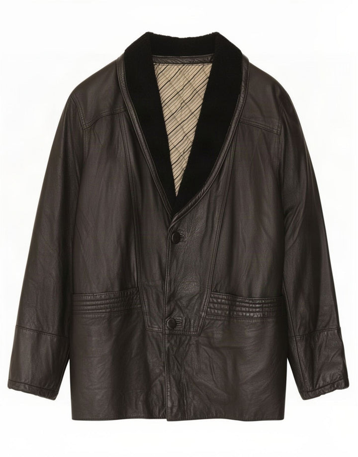 Giacca in pelle vintage da uomo IT 48 media nera