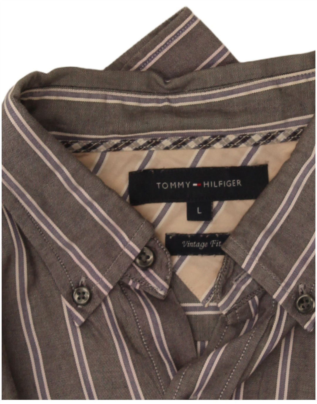 Tommy Hilfiger Camicia da uomo vintage fit a righe grigie grandi