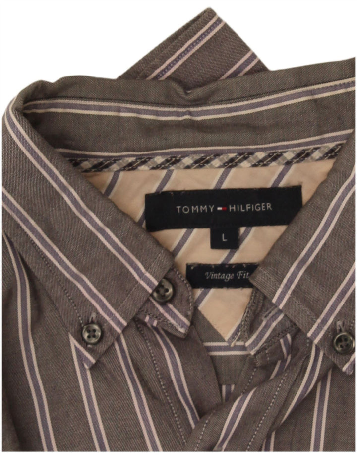 Tommy Hilfiger Camicia da uomo vintage fit a righe grigie grandi