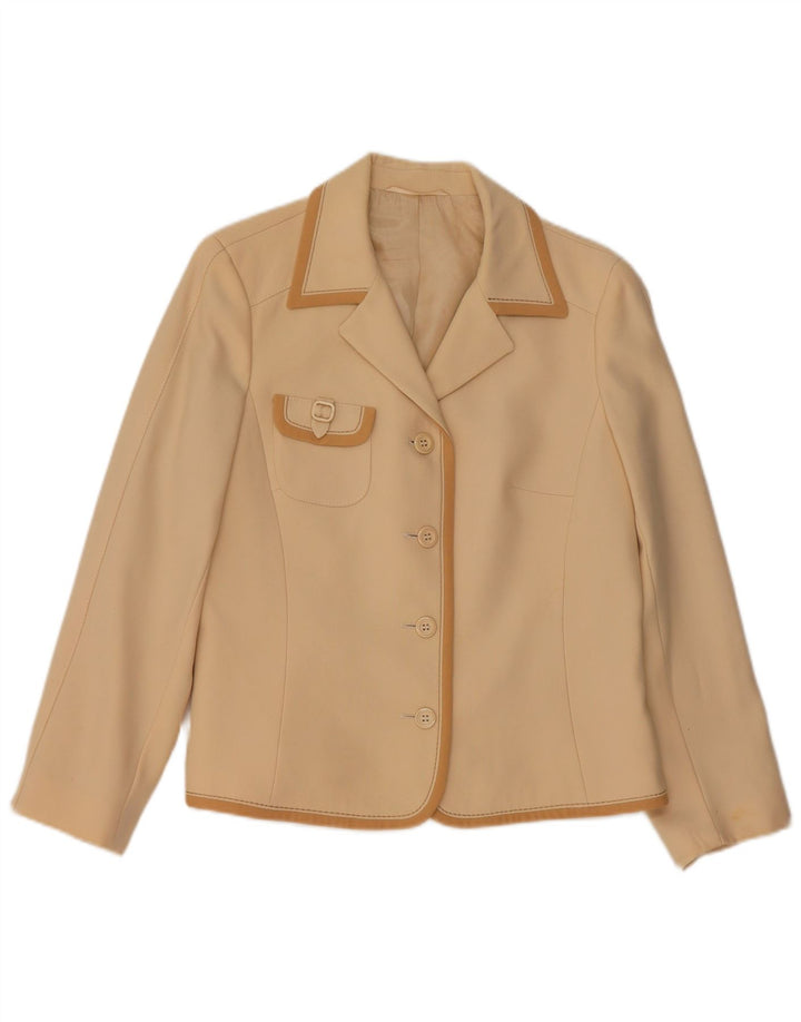 Giacca blazer da donna a 4 bottoni RALPH UK 16 grande beige in lana vergine