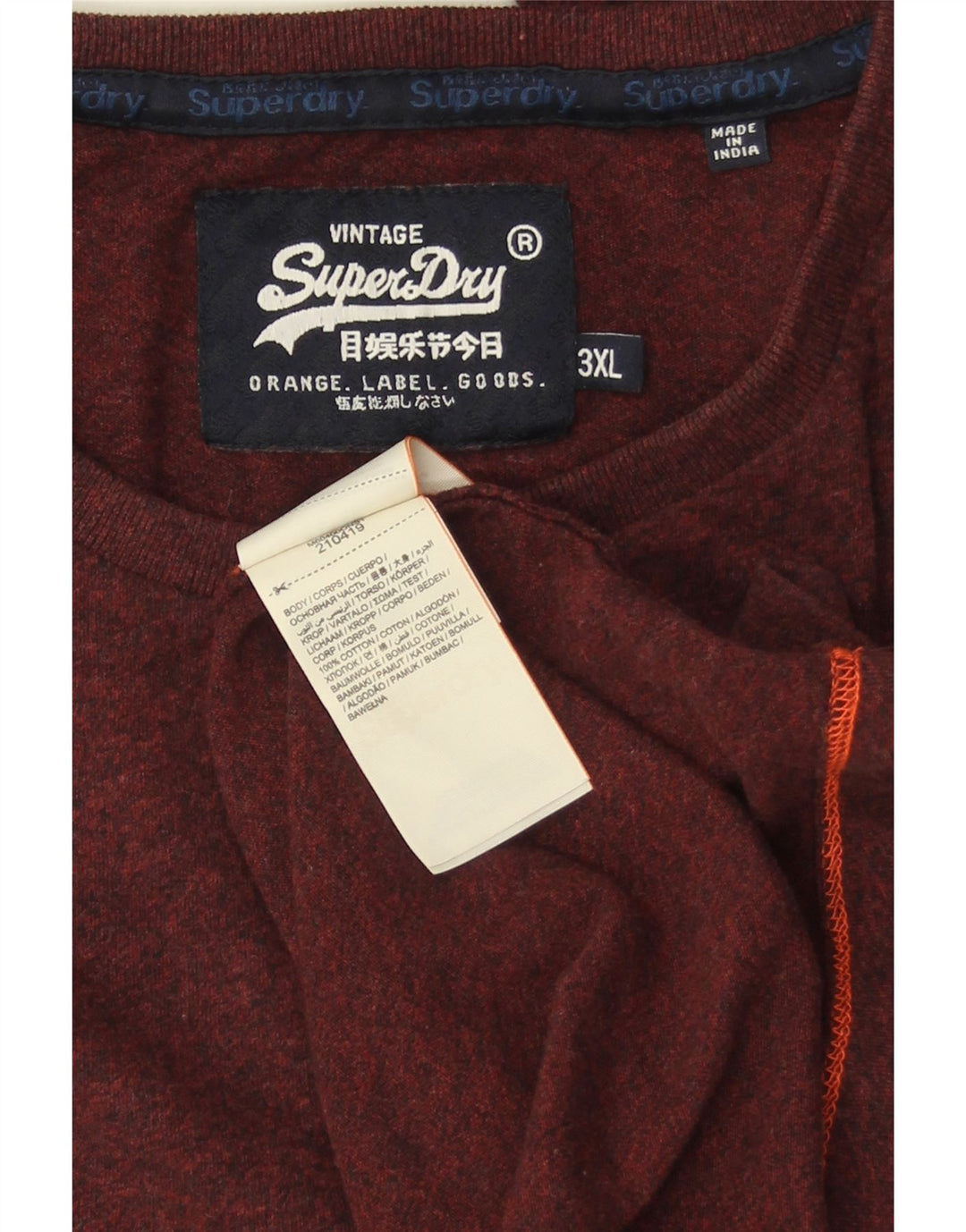 Top da uomo a maniche lunghe SUPERDRY 3XL in cotone bordeaux