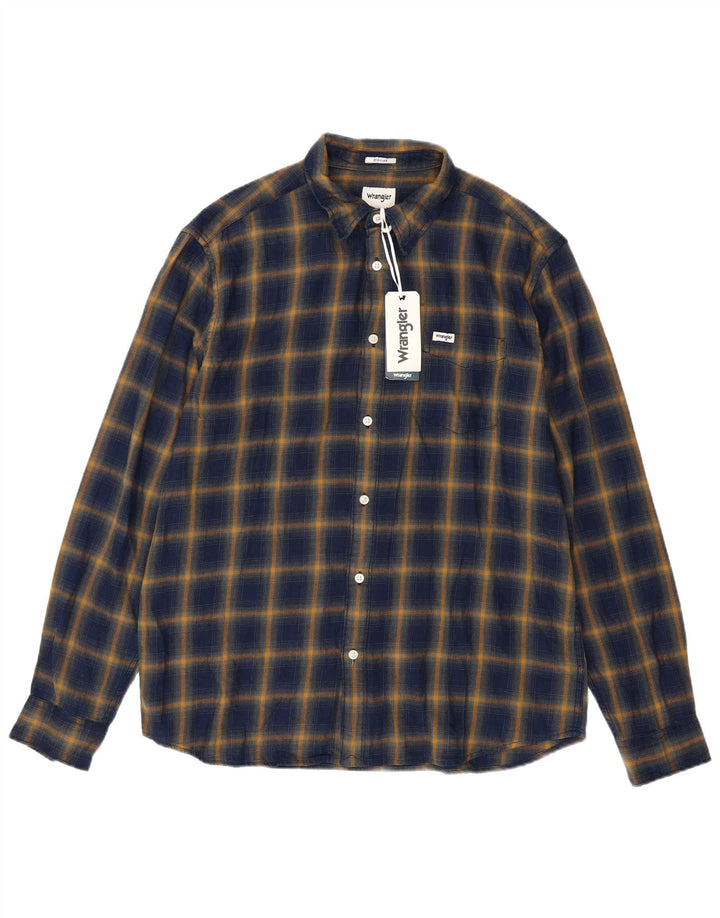 Camicia da uomo in flanella vestibilità regolare Wrangler, cotone a quadri blu navy grande