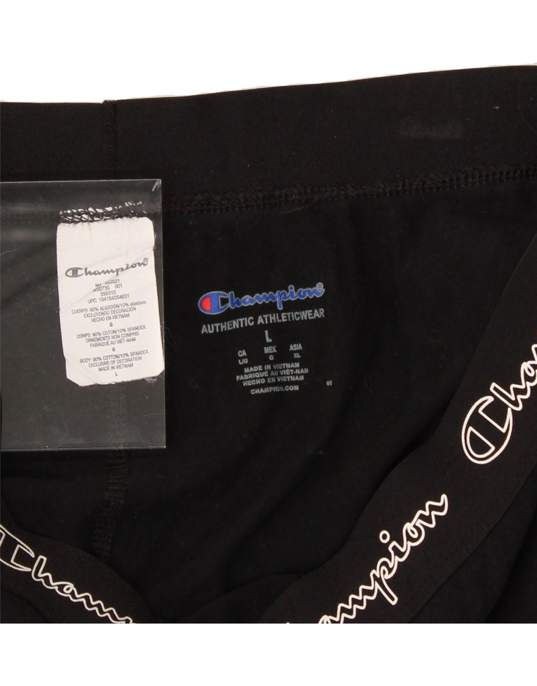 CHAMPION Womens Graphic Leggings UK 16 Large  Black Cotton Vintage Champion and Second-Hand Champion from Messina Hembry 