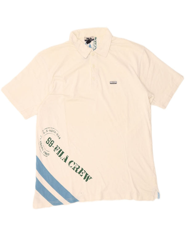 Polo grafica da uomo Fila Large in cotone color block bianco
