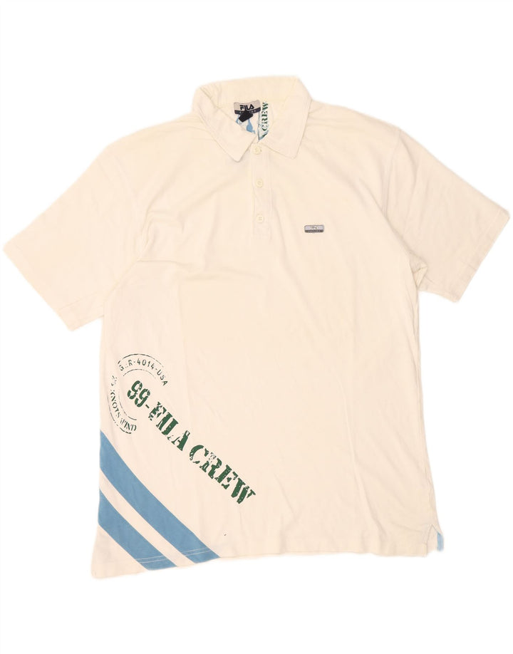 Polo grafica da uomo Fila Large in cotone color block bianco
