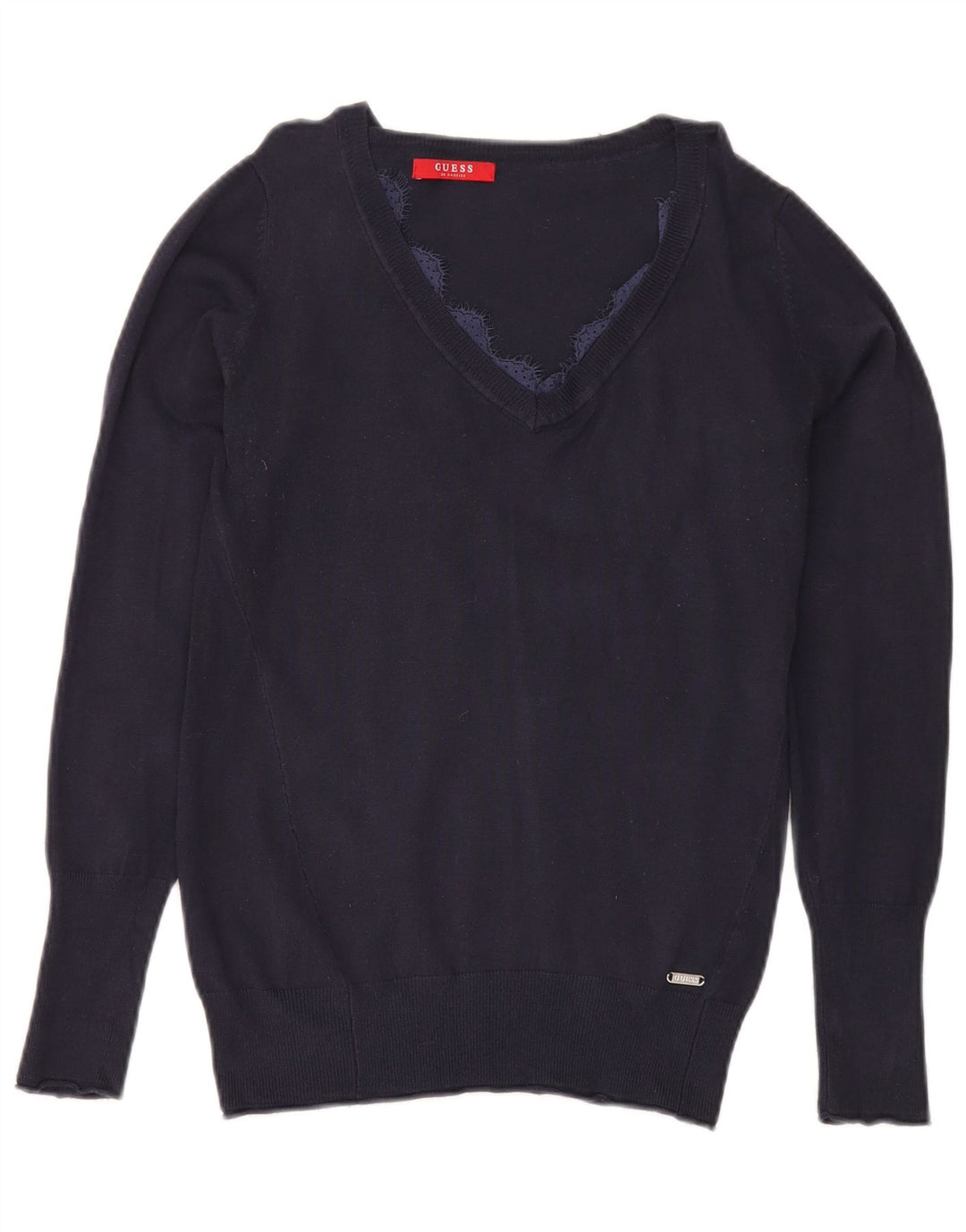 Maglione maglione da donna con scollo a V Guess UK 12 medio blu navy