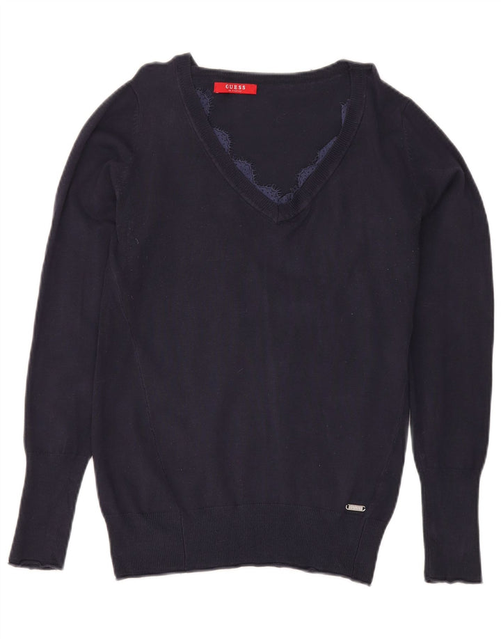 Maglione maglione da donna con scollo a V Guess UK 12 medio blu navy