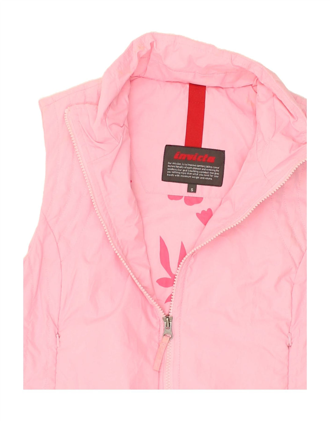 INVICTA Womens Graphic Padded Gilet UK 10 Small Pink Polyester | Vintage Invicta | Thrift | Second-Hand Invicta | Used Clothing | Messina Hembry 