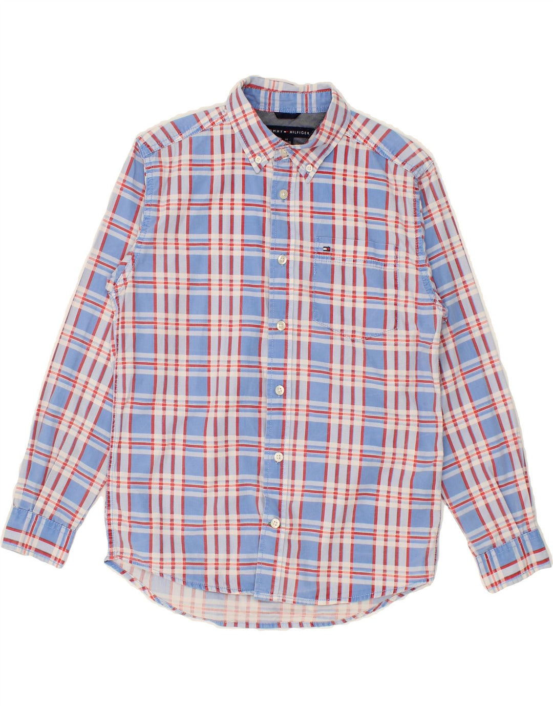 TOMMY HILFIGER Boys Flannel Shirt 12-13 Years Medium  Blue Check Cotton Vintage Tommy Hilfiger and Second-Hand Tommy Hilfiger from Messina Hembry 