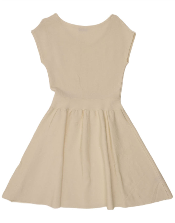 Abito a trapezio da donna vintage UK 10 piccolo in viscosa bianca