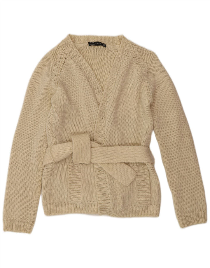 Maglione cardigan da donna Zara UK 14 grande lana bianco sporco