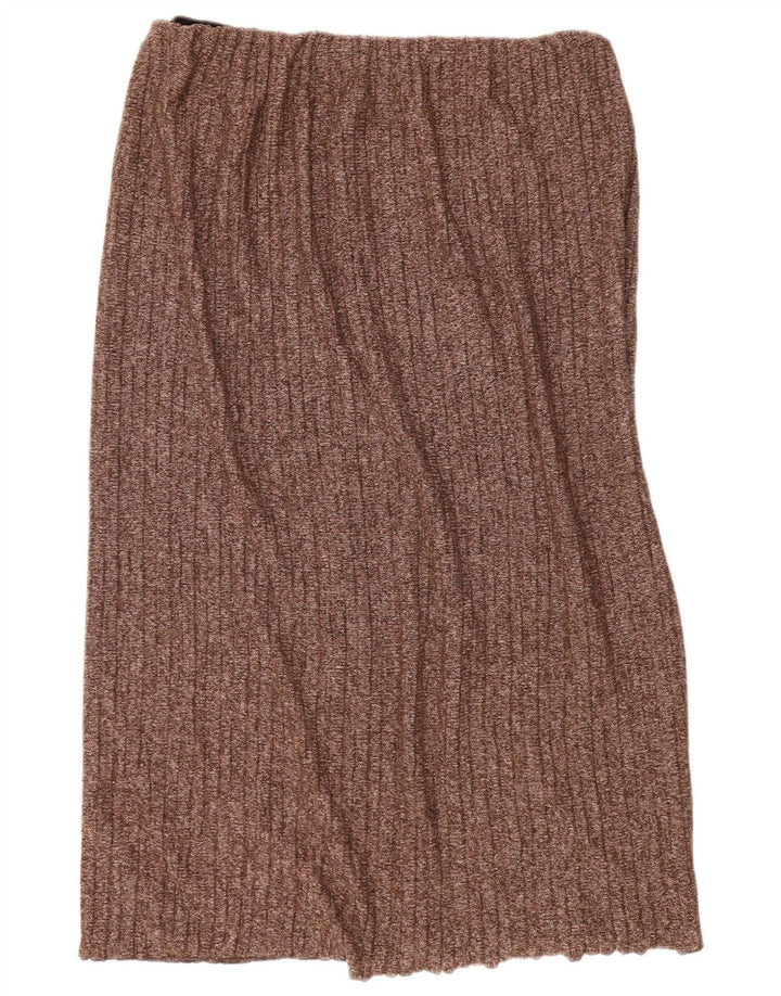 Gonna dritta in maglia da donna Zara grande W30 poliestere screziato marrone