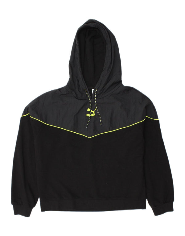 Felpa con cappuccio da donna Puma UK 16 Large in cotone color block nero