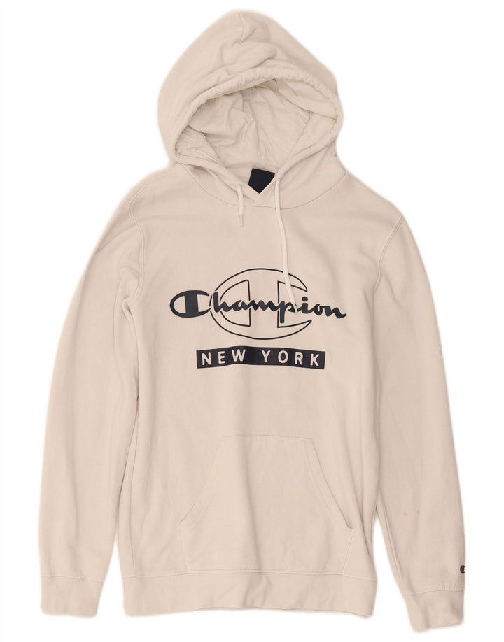 Maglione con cappuccio grafico da uomo Champion piccolo in cotone bianco