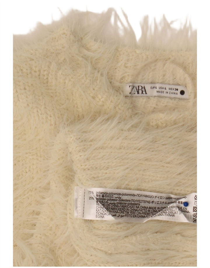 Canotta corta da donna Zara UK 14 grande beige in poliammide