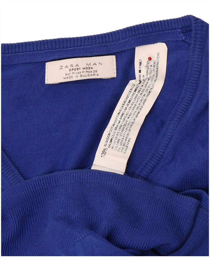 Maglione Zara da uomo con scollo a V in cotone blu medio