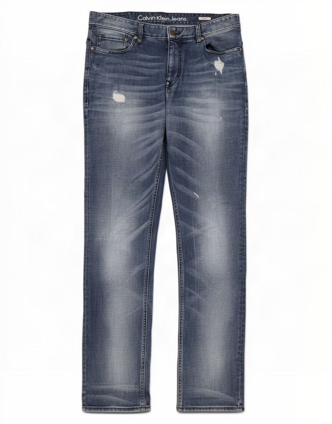 Jeans dritti invecchiati da uomo Calvin Klein W34 L34 cotone blu
