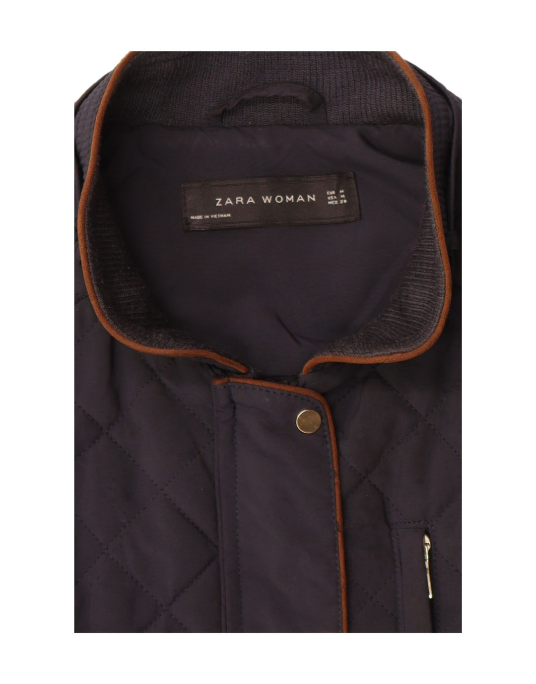 Giacca trapuntata da donna Zara UK 14 color block blu navy medio