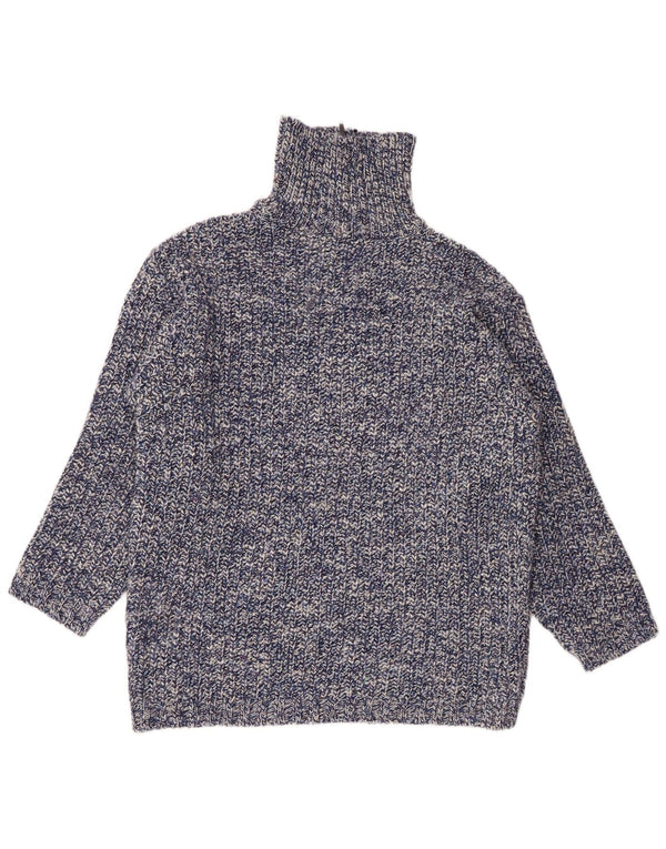 Maglione vintage da uomo con zip sul collo, grande lana screziata blu