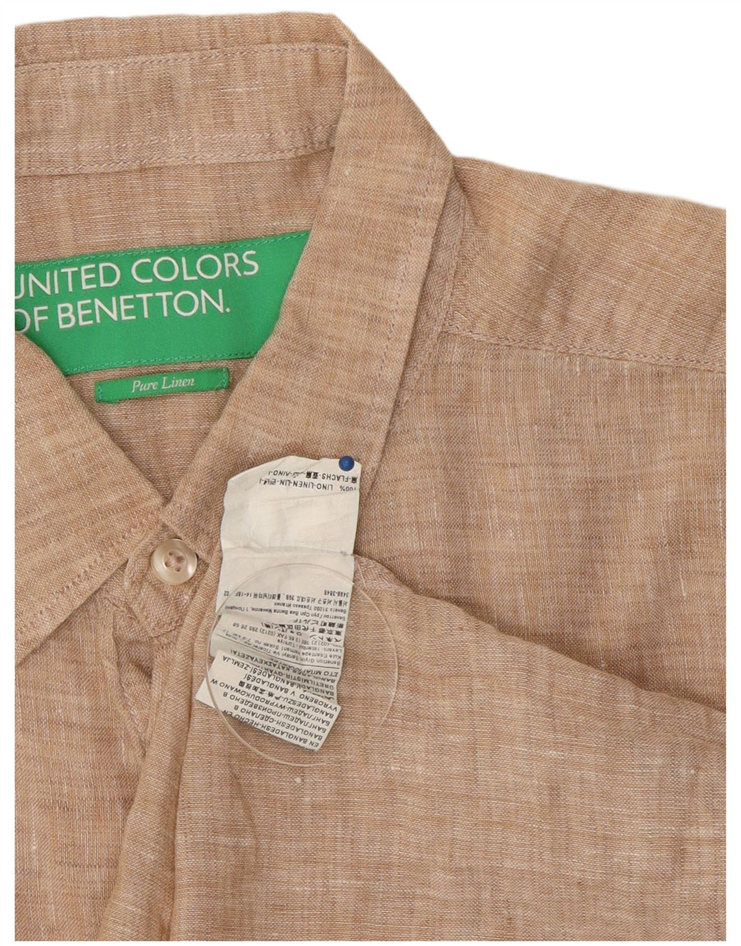 Camicia a maniche corte da uomo Benetton grande in lino beige