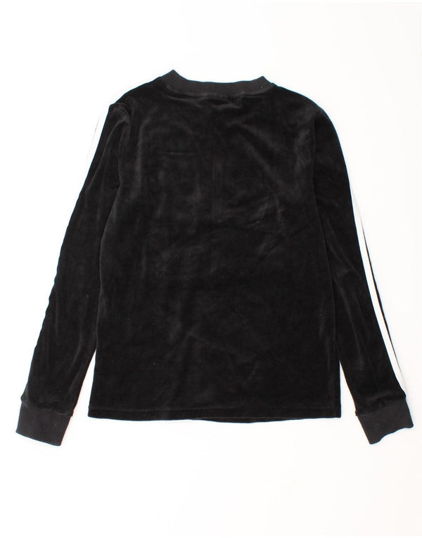 Adidas Donna Velour Graphic Top Manica Lunga UK 6 XS Cotone Nero