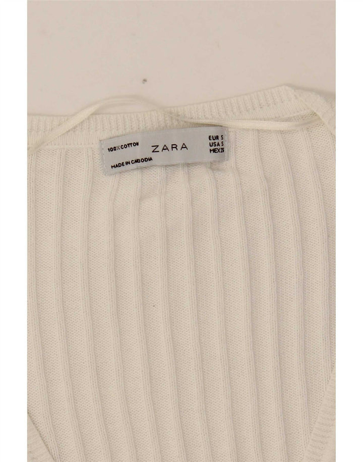 Maglione cardigan da donna Zara UK 10 piccolo cotone bianco