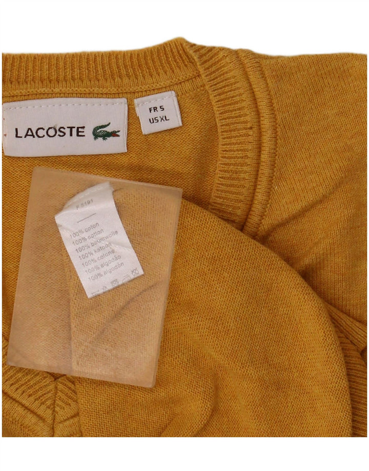 LACOSTE Maglione da uomo con scollo a V taglia 5 grande in cotone giallo