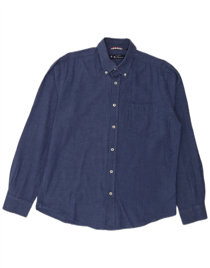 Camicia da uomo BEN SHERMAN Lino medio blu navy
