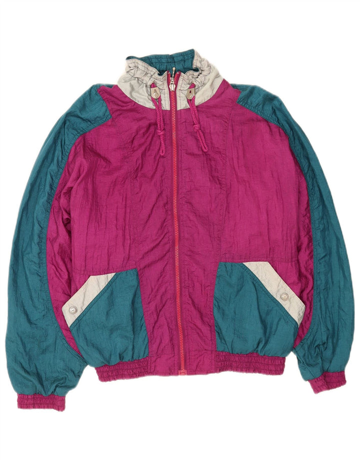 Giacca da ginnastica oversize da donna vintage piccola in nylon color block rosa