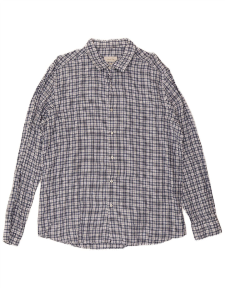 MASSIMO DUTTI Mens Shirt 2XL Blue Check Linen